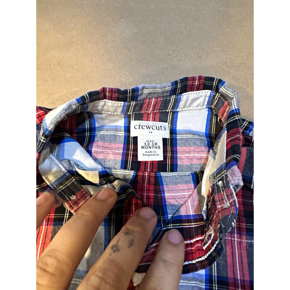 Crewcuts Plaid Cotton Long Sleeve Collared Button-Up Shirt 12-18 Months